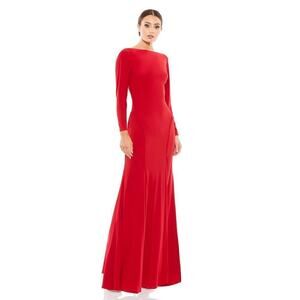 Ieena for Mac Duggal 25929 Dress Long Sleeve Cowl Back Jersey Gown NWT Red 10